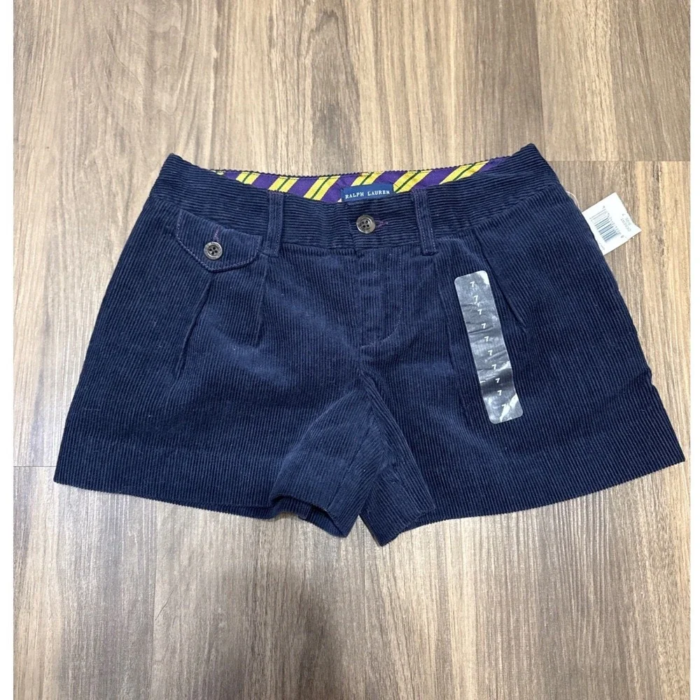 NWT Ralph Lauren Girls Navy‎ Pleated Corduroy Shorts Sz 7 Preppy Holiday